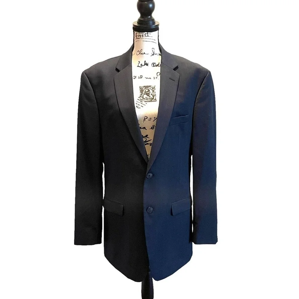 Joseph Jos. A. Bank Suit Jacket Blazer Navy Blue Size 44L Check Sport Coat